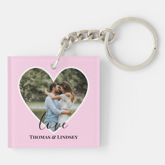 カスタムフォトピンクハートフレーム書モダン跡 キーホルダー (裏面)