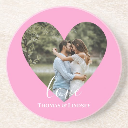 カスタムフォトピンクハートフレーム書モダン跡 コースター (正面)