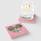 カスタムフォトピンクハートフレーム書モダン跡 ストーンコースター (横)