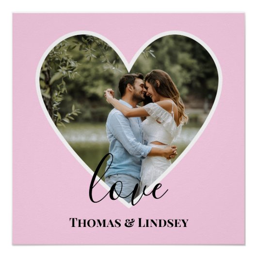 カスタムフォトピンクハートフレーム書モダン跡 ポスター (正面)