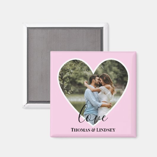カスタムフォトピンクハートフレーム書モダン跡 マグネット (正面/裏面)