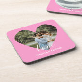 カスタムフォトピンクハートフレーモダンム書道 コースター (左側)
