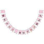 カスタムフォトピンクパーティーハットガールズ誕生日 バンティングフラッグ (全)