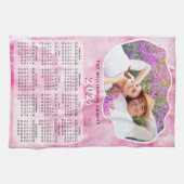 カスタムフォトピンクファミリー名2025カレンダー キッチンタオル (横)