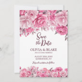 カスタムフォトピンクフローラ結婚ズ セーブザデート (正面)