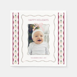 カスタムフォトピンクボウスクライゴフレームホリデー スタンダードカクテルナプキン