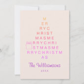 カスタムフォトピンクメリークリスマスタイポグラフィ シーズンカード (正面)