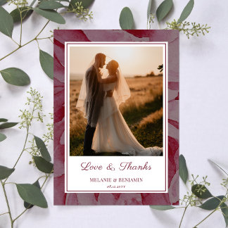 カスタムフォトピンクロマンチックフローラサンキューカード 招待状