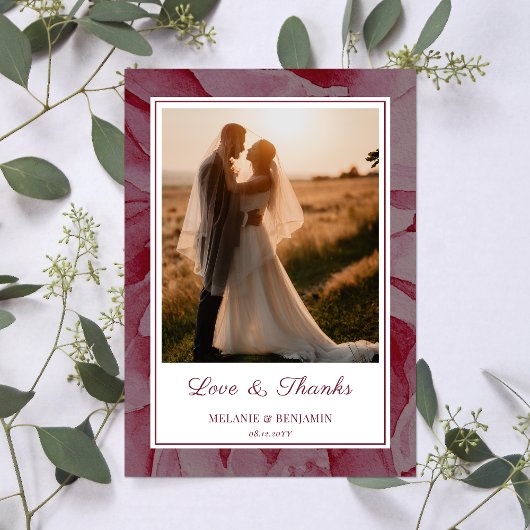 カスタムフォトピンクロマンチックフローラサンキューカード 招待状