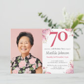カスタムフォトピンク水彩フローラ70誕生日 招待状 (スタンド正面)