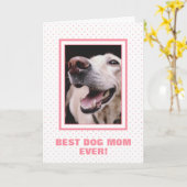 カスタムフォトピンク水玉模様ドッグ母の日 カード (黄色い花)
