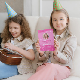 カスタムフォトピンク背景誕生日招待状 招待状