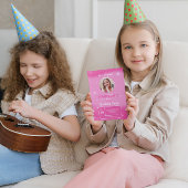 カスタムフォトピンク背景誕生日招待状 招待状