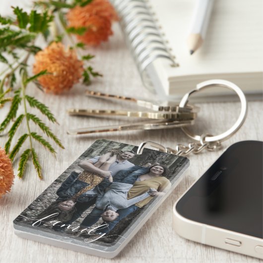 カスタムフォトファミリースクリプトキパーソナライズされたーチェーン キーホルダー (正面右)