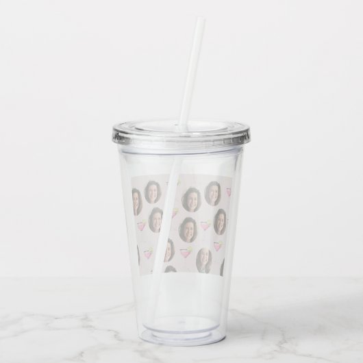 カスタムフォトフェイス＆カクテル | パーソナライズドピンク アクリルタンブラー (裏面)