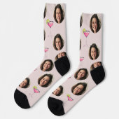 カスタムフォトフェイス&カクテル | パーソナライズドピンク ソックス (左)