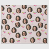 カスタムフォトフェイス＆カクテル | パーソナライズドピンク ラッピングペーパー (フラット)
