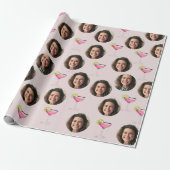 カスタムフォトフェイス＆カクテル | パーソナライズドピンク ラッピングペーパー (アンロールド)