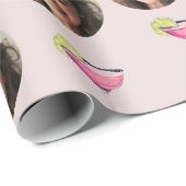 カスタムフォトフェイス＆カクテル | パーソナライズドピンク ラッピングペーパー (ロールコーナー)