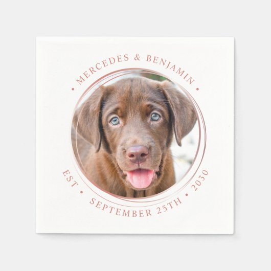 カスタムフォトフォトエレガントバラ金ゴールドのパーソナ結婚ライズ スタンダードカクテルナプキン (正面)