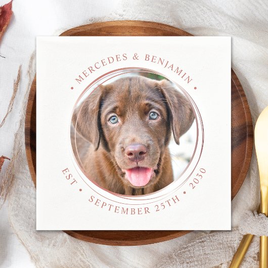 カスタムフォトフォトエレガントバラ金ゴールドのパーソナ結婚ライズ スタンダードカクテルナプキン