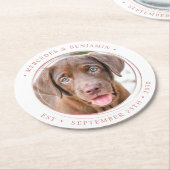 カスタムフォトフォトエレガントバラ金ゴールドのパーソナ結婚ライズ ラウンドペーパーコースター (アングル)