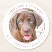 カスタムフォトフォトエレガントバラ金ゴールドのパーソナ結婚ライズ ラウンドペーパーコースター (正面)