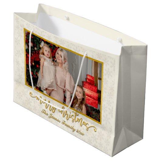 カスタムフォトフレームめでたいクリスマス&新年 ラージペーパーバッグ (正面アングル)