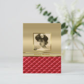 カスタムフォトフレームフェイク金ゴールドキルトレッドレザー ポストカード (スタンド正面)