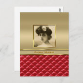 カスタムフォトフレームフェイク金ゴールドキルトレッドレザー ポストカード (正面/裏面)