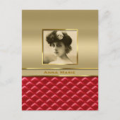 カスタムフォトフレームフェイク金ゴールドキルトレッドレザー ポストカード (正面)