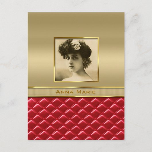 カスタムフォトフレームフェイク金ゴールドキルトレッドレザー ポストカード (正面)