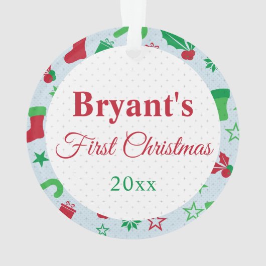 カスタムフォトフレームベビーの初めてのクリスマス休日 オーナメント (裏面)