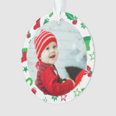 カスタムフォトフレームベビーの初めてのクリスマス休日 オーナメント (正面)
