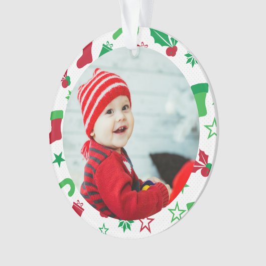 カスタムフォトフレームベビーの初めてのクリスマス休日 オーナメント (正面)