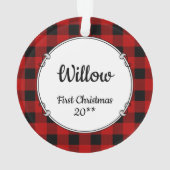 カスタムフォトフレーム国赤バッファローチェックプレイド オーナメント (裏面)