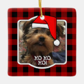 カスタムフォトフレーム国赤バッファローチェックプレイド セラミックオーナメント (正面)