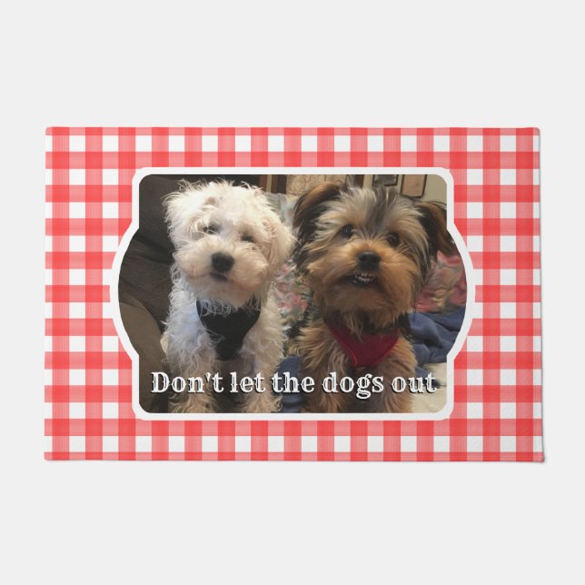 カスタムフォトフレーム国赤バッファローチェックプレイド ドアマット (正面)