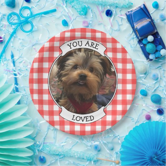 カスタムフォトフレーム国赤バッファローチェックプレイド ペーパープレート (パーティー)