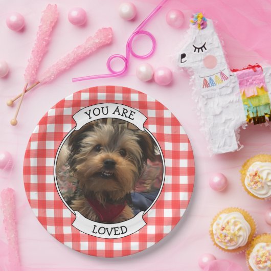 カスタムフォトフレーム国赤バッファローチェックプレイド ペーパープレート (パーティー)