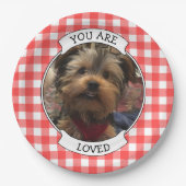 カスタムフォトフレーム国赤バッファローチェックプレイド ペーパープレート (正面)