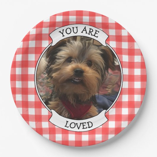 カスタムフォトフレーム国赤バッファローチェックプレイド ペーパープレート (正面)