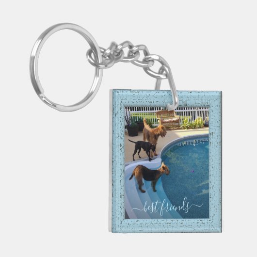 カスタムフォトフ最高のァンドフォーエバー青フレーム キーホルダー (正面左)