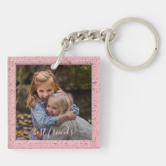 カスタムフォトフ最高のィンズフォーエバーピンクフレーム キーホルダー (裏面)
