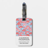 カスタムフォトブライトピンクフラミンゴオンブルー ラゲッジタグ (裏面縦)