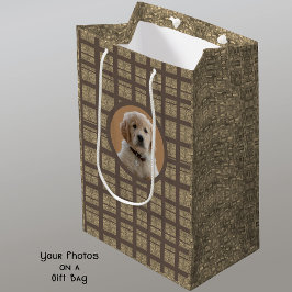 カスタムフォトブラウンとタン愛犬家ペットママ ミディアムペーパーバッグ