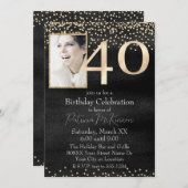 カスタムフォトブラックと金ゴールド40歳 招待状 (正面/裏面)