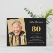 カスタムフォトブラックと金ゴールド80誕生日 招待状 (スタンド正面)