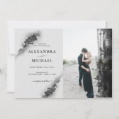 カスタムフォトブラックラバンダーフローラ結婚ズ 招待状 (正面)