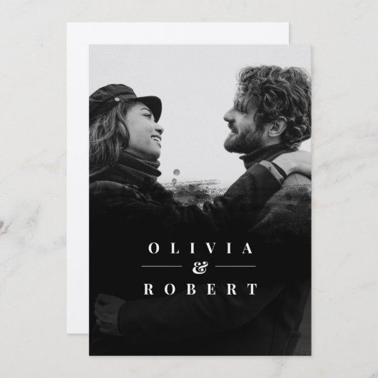 カスタムフォトブラック抽象芸術シルバー結婚ズ 招待状 (正面/裏面)